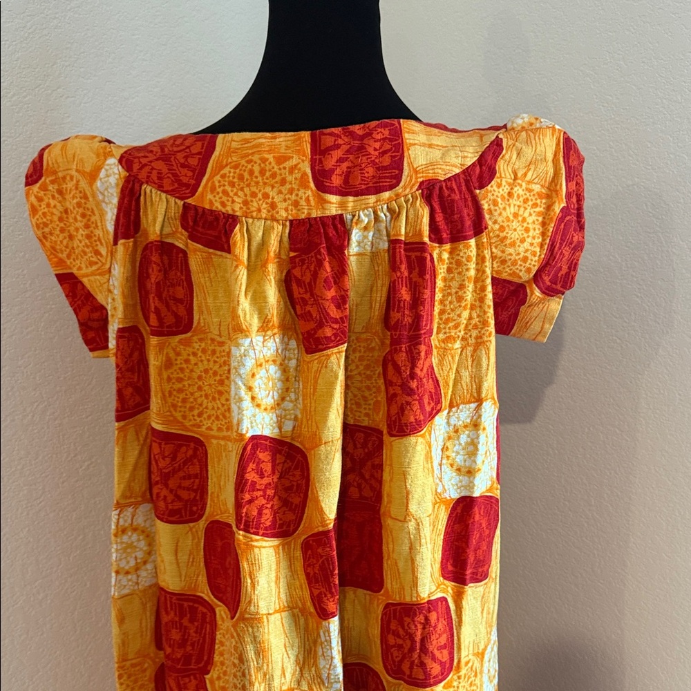 Vintage Made in Hawaii Elegant Red and Yellow Patchwork Maxi Dress - Picture 7 of 11